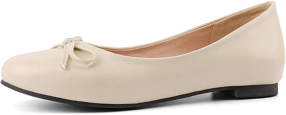 KOKOMOMO Womens Bow Round Toe Ballet Flats Slip On Ballerina Shoes