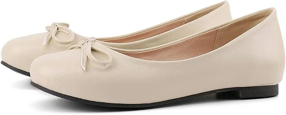 KOKOMOMO Womens Bow Round Toe Ballet Flats Slip On Ballerina Shoes