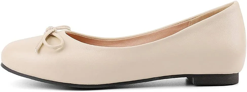 KOKOMOMO Womens Bow Round Toe Ballet Flats Slip On Ballerina Shoes