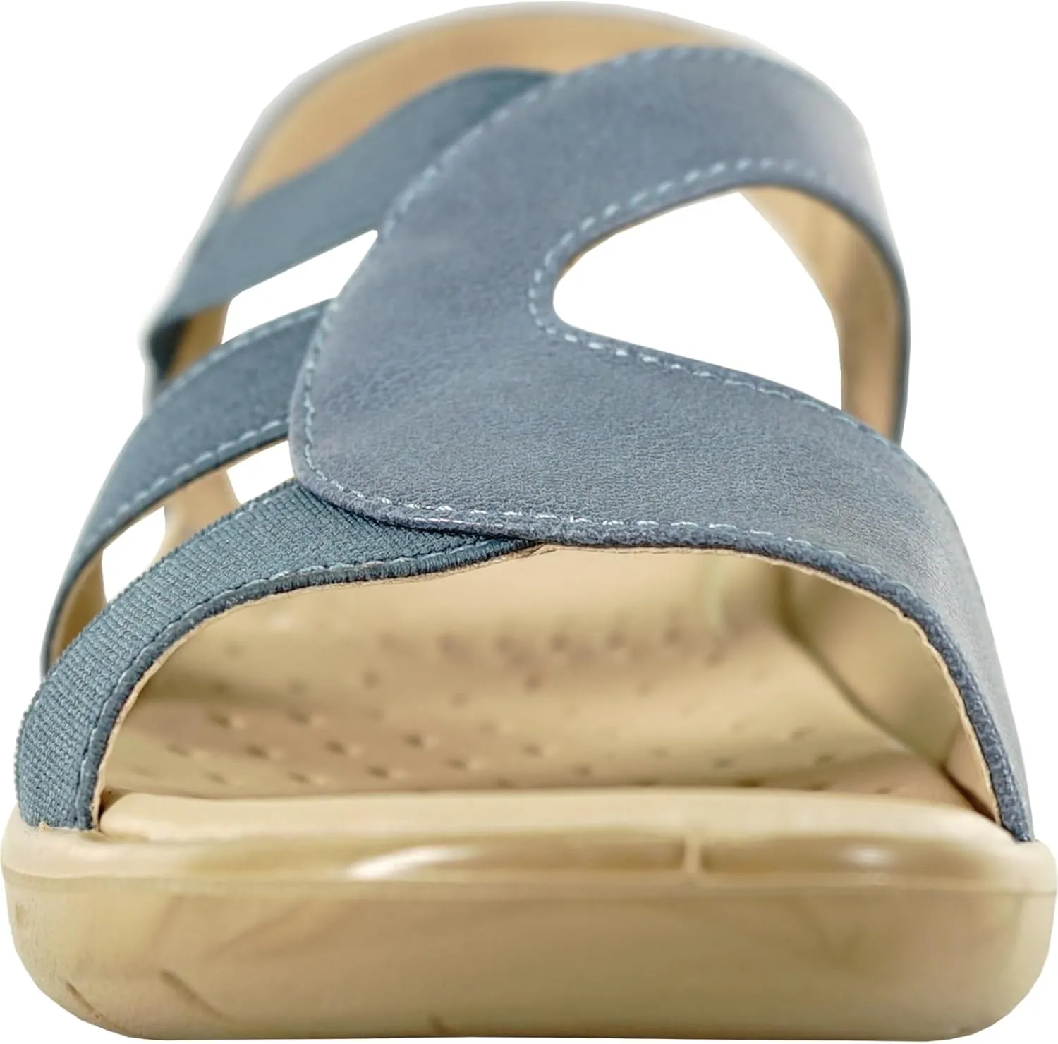 KOZI Women Comfort Casual Wedge Sandal Slip-On Loafer OY3132 Elasticized Band Open Round Toe Black Flower Navy Red White
