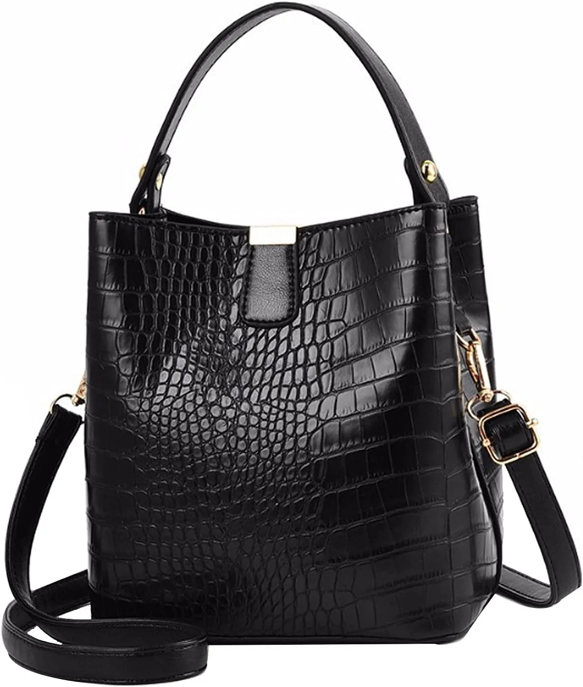 LABANCA Women Retro Alligator Bucket Bags Crocodile Pattern Designer Shoulder Bag Ladies PU Purse Crossbody Wallet Bag