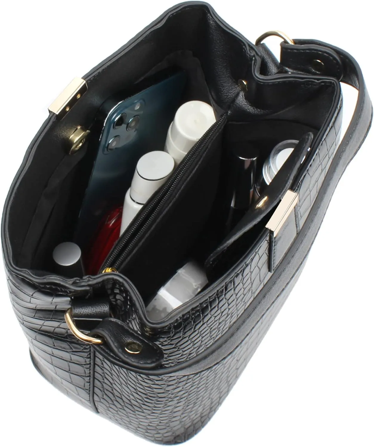 LABANCA Women Retro Alligator Bucket Bags Crocodile Pattern Designer Shoulder Bag Ladies PU Purse Crossbody Wallet Bag