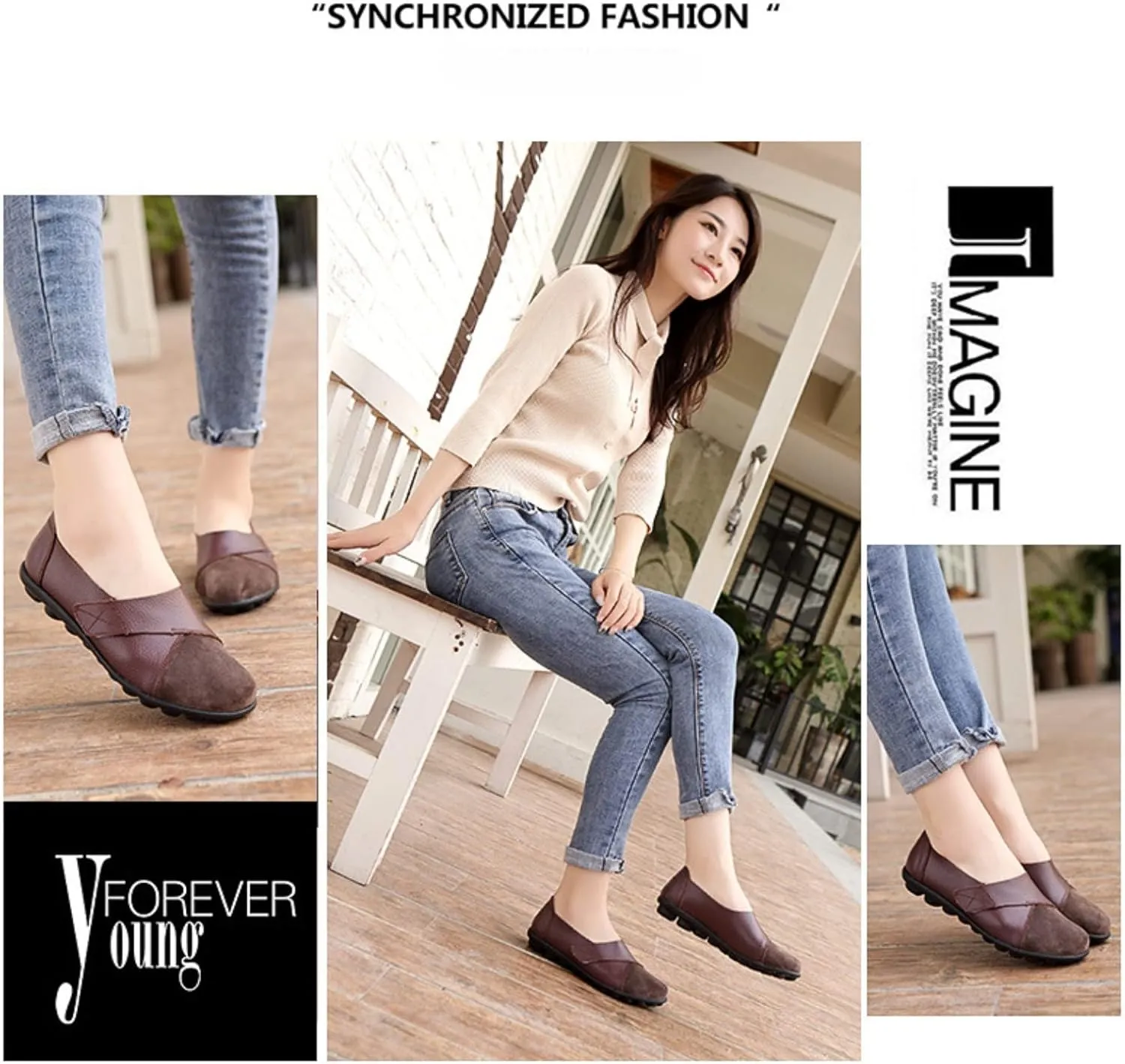 Ladies Leather Slip On Flat Loafers,Low Top Casual Walking Nurse Shoes,Outdoor Versatile Trendy Driving Shoes.