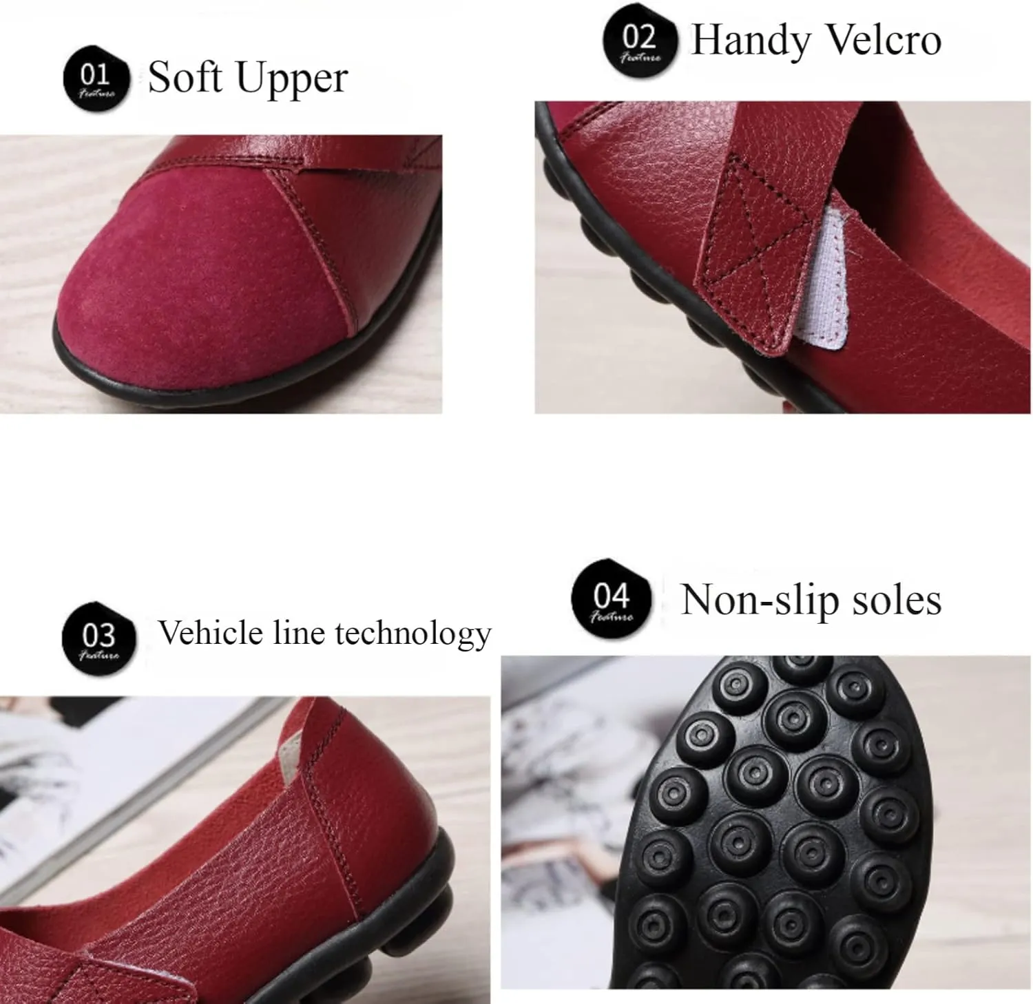 Ladies Leather Slip On Flat Loafers,Low Top Casual Walking Nurse Shoes,Outdoor Versatile Trendy Driving Shoes.