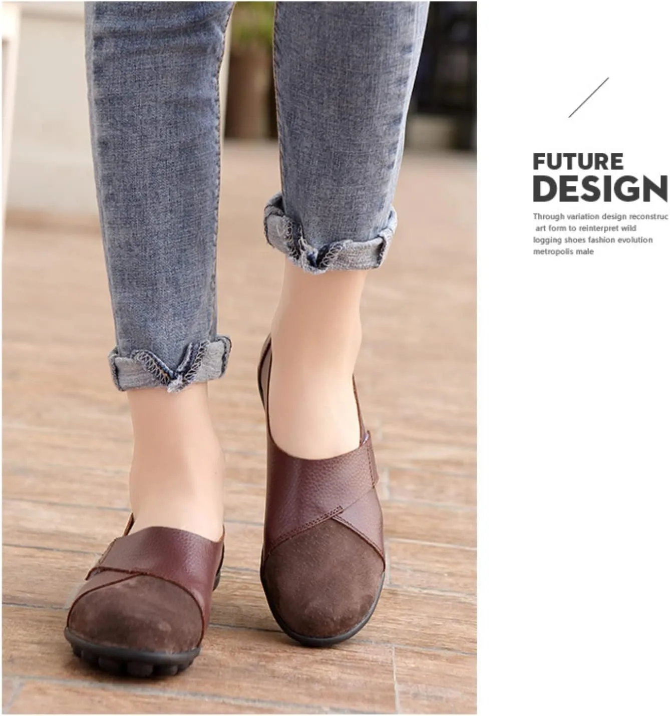Ladies Leather Slip On Flat Loafers,Low Top Casual Walking Nurse Shoes,Outdoor Versatile Trendy Driving Shoes.