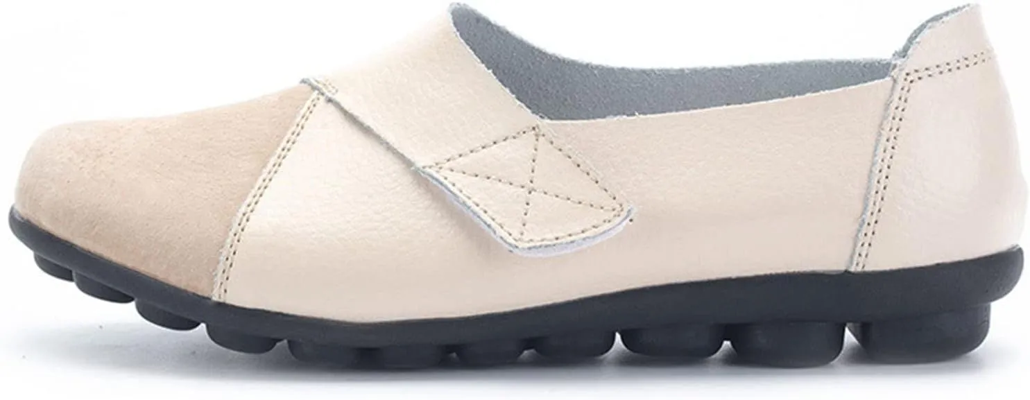 Ladies Leather Slip On Flat Loafers,Low Top Casual Walking Nurse Shoes,Outdoor Versatile Trendy Driving Shoes.