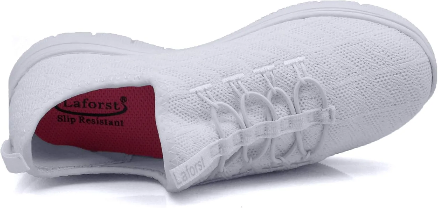 Laforst Jewel Womens Synthetic Mesh Upper Lace Up Nonslip Server Waitress Slip On Sneaker Free Socks