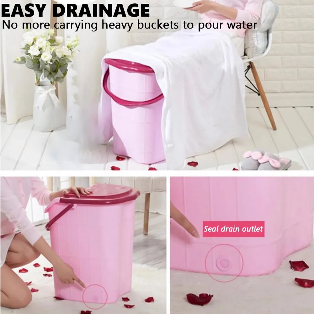 Large Plastic Deep Foot Bath Basin, Home Foot Spa Bath Barrel with Handle, Modern Foot Soaking Bath Basin with Movable Rollers, Mobile Feet Bucket for Soaking Foot, Long-Term Insulation,B