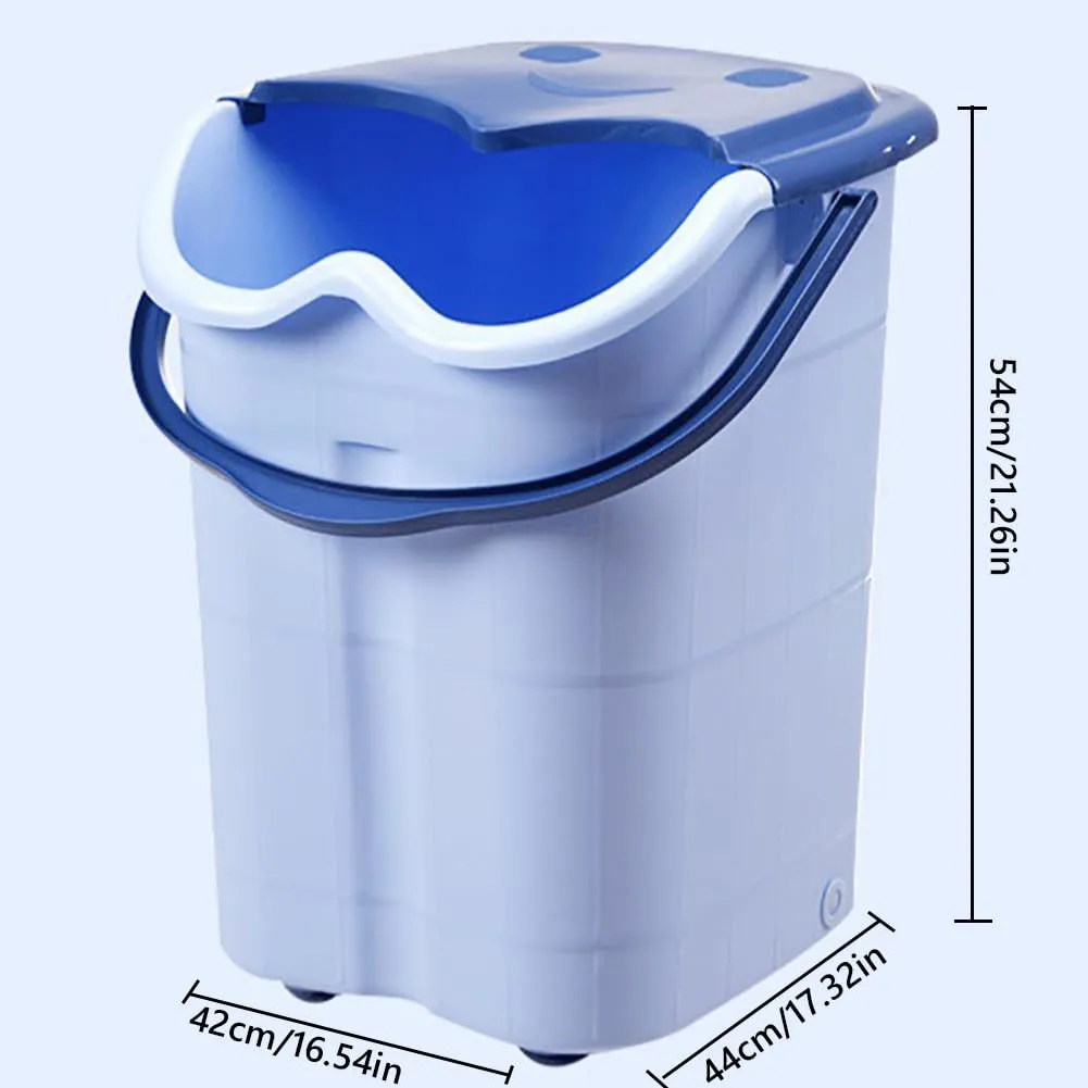 Large Plastic Deep Foot Bath Basin, Home Foot Spa Bath Barrel with Handle, Modern Foot Soaking Bath Basin with Movable Rollers, Mobile Feet Bucket for Soaking Foot, Long-Term Insulation,B