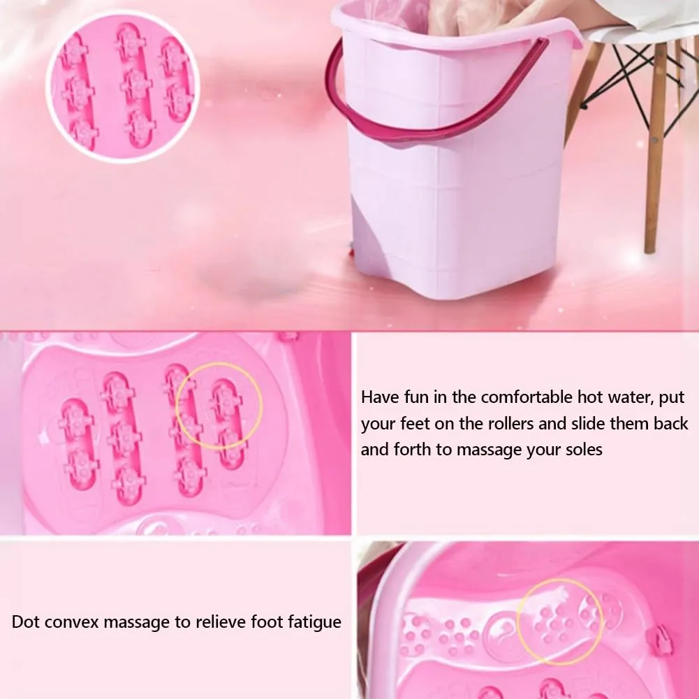 Large Plastic Deep Foot Bath Basin, Home Foot Spa Bath Barrel with Handle, Modern Foot Soaking Bath Basin with Movable Rollers, Mobile Feet Bucket for Soaking Foot, Long-Term Insulation,B