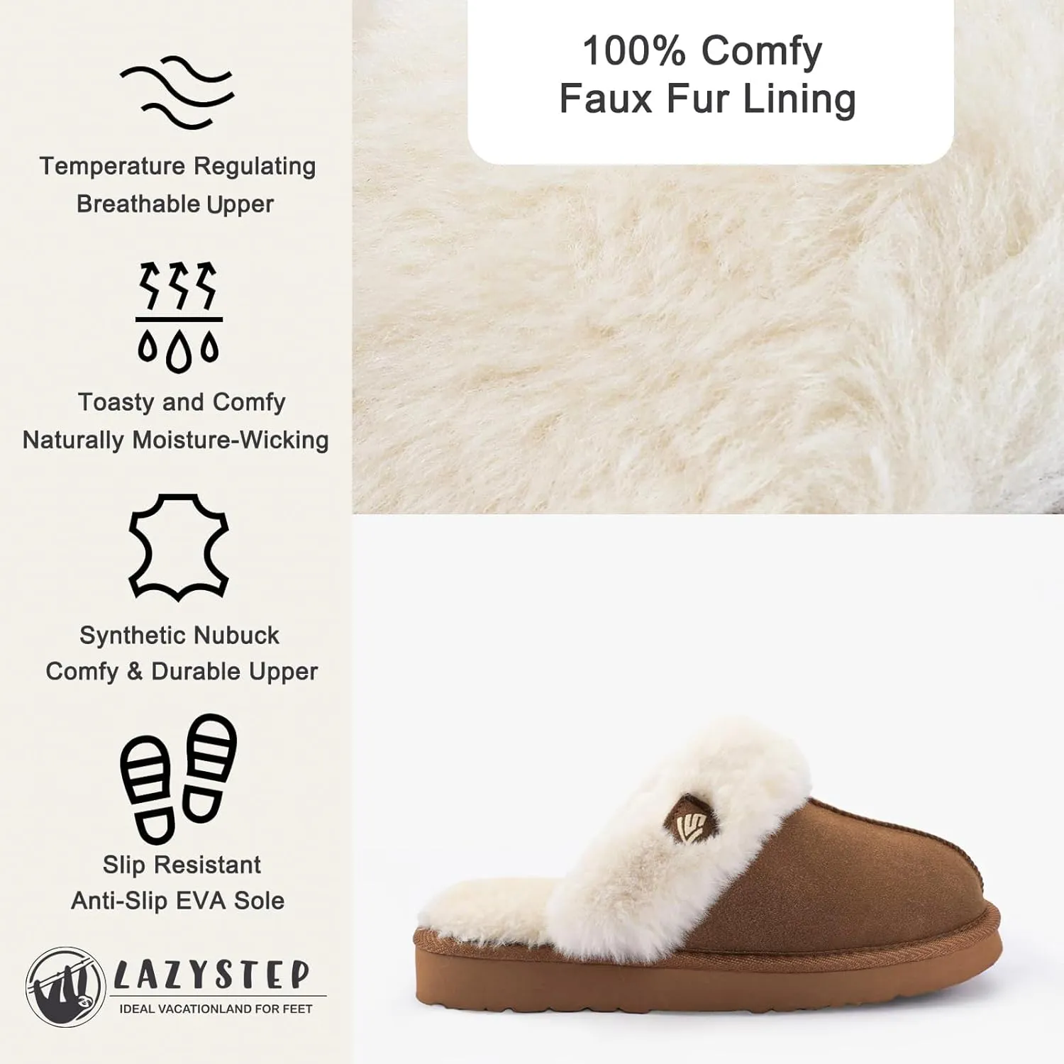 LazyStep Women's Fuzzy House Slippers, Slip on Warm Indoor and Outdoor House Shoes