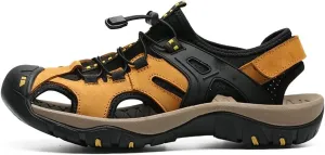 Leather Men's Sandal Toe Outdoor Walking Treking Casual Shoes Hiking Slippers Beach Wading Shoes(40)
