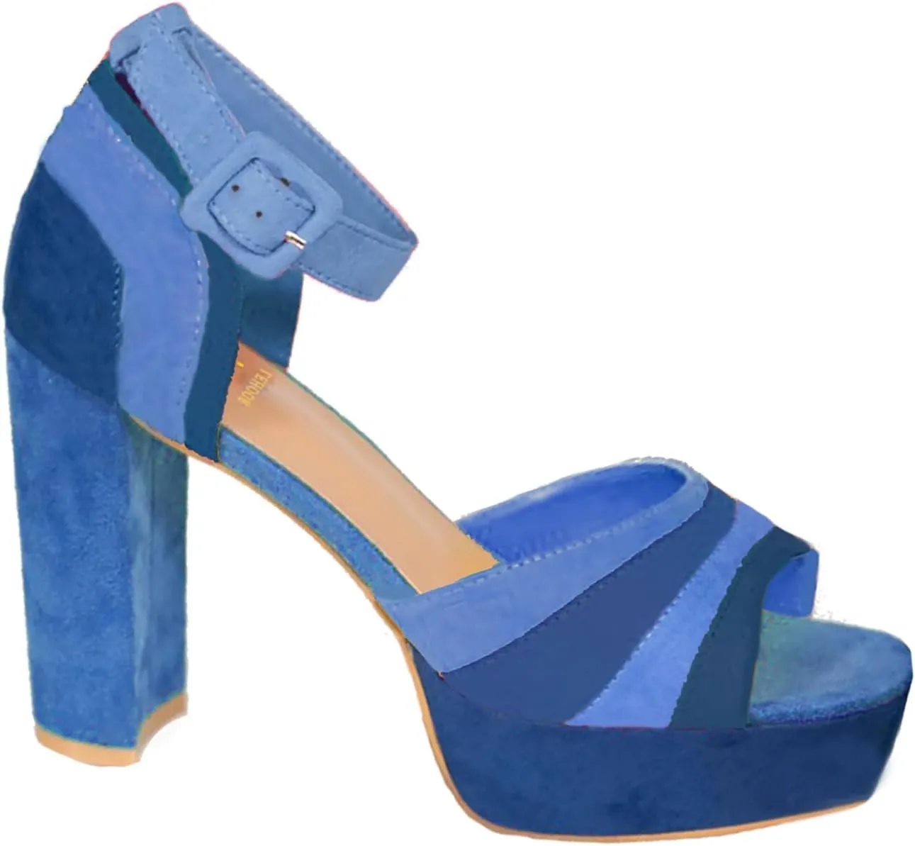 LEHOOR Women Rainbow High Chunky Heel Sandals Platform Round Peep Toe Ankle Strap Pumps Suede 4 Inch Block Heel Multicolor Buckle Summer Heels Cute Sexy Dress Party Sandals 4-11 M US