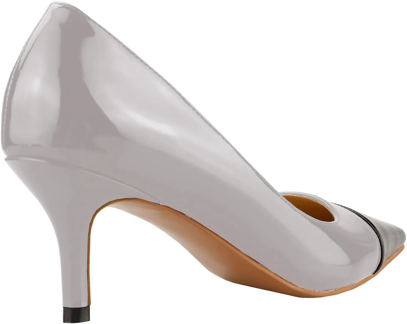LEMUTISME Women's Fashion Patent Leather Square Cap Toe Elegant Two-Tone Slip On Low Kitten Heel Dress Pumps for Work Party Wedding