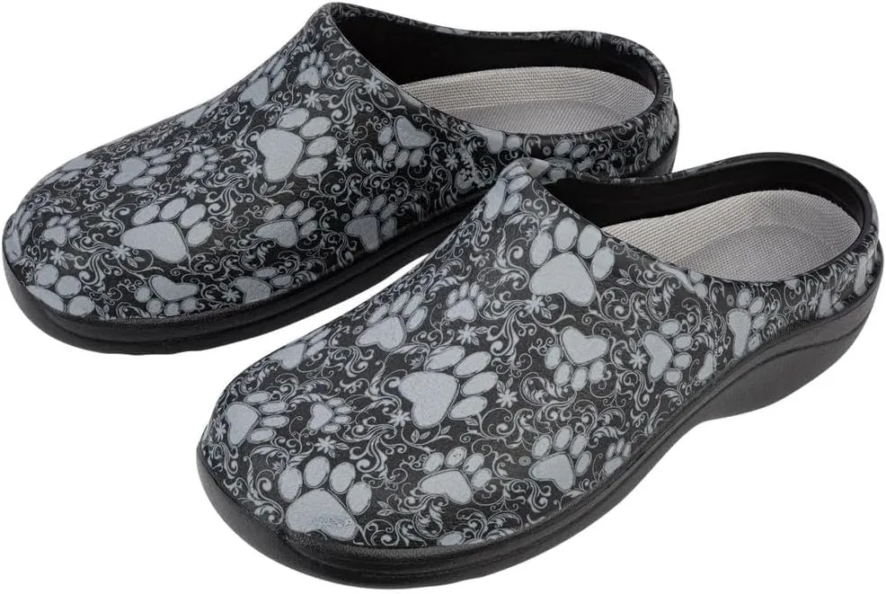 Lightweight Paw Print Garden Clogs Comfortable & Breathable Slip-On Shoes for Gardening