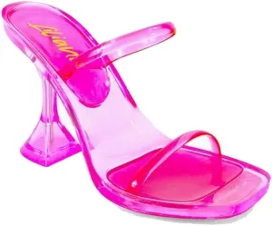Liliana Women's Double Strap Jelly Sandals, Transparent Spool Heels Mina-1
