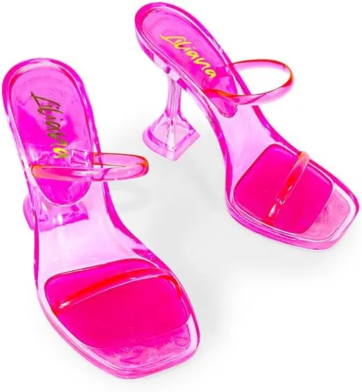 Liliana Women's Double Strap Jelly Sandals, Transparent Spool Heels Mina-1