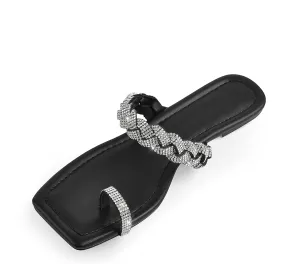 LISHAN Women's Toe Ring Rhinestones Studded Slip On Summer Flats Sandals