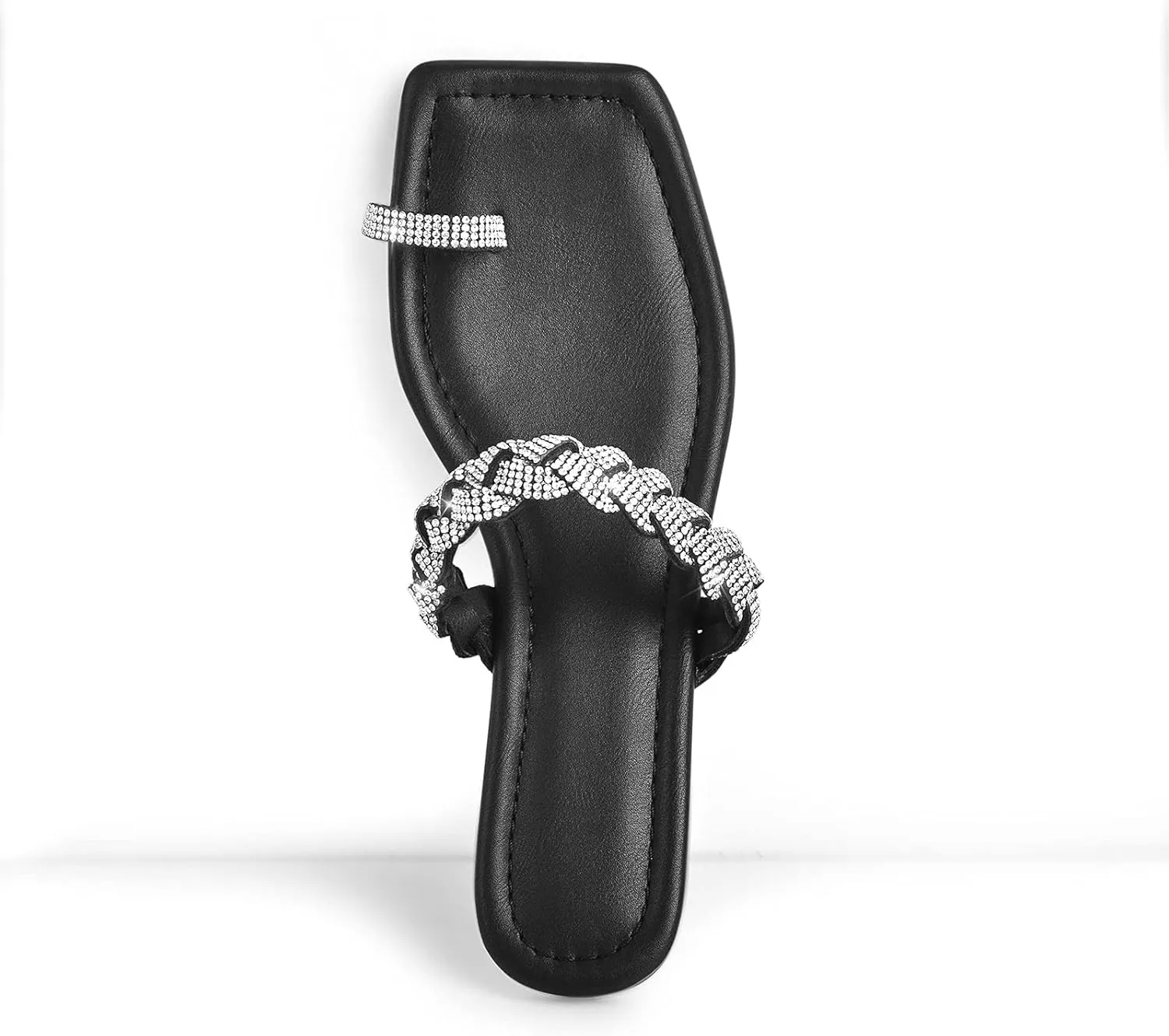 LISHAN Women's Toe Ring Rhinestones Studded Slip On Summer Flats Sandals