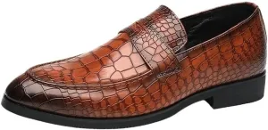 Loafers for Men's Leather Office Round Toe Prom Anti-Slip Non Slip Rubber Sole Block Heel Shoe Slip-on
