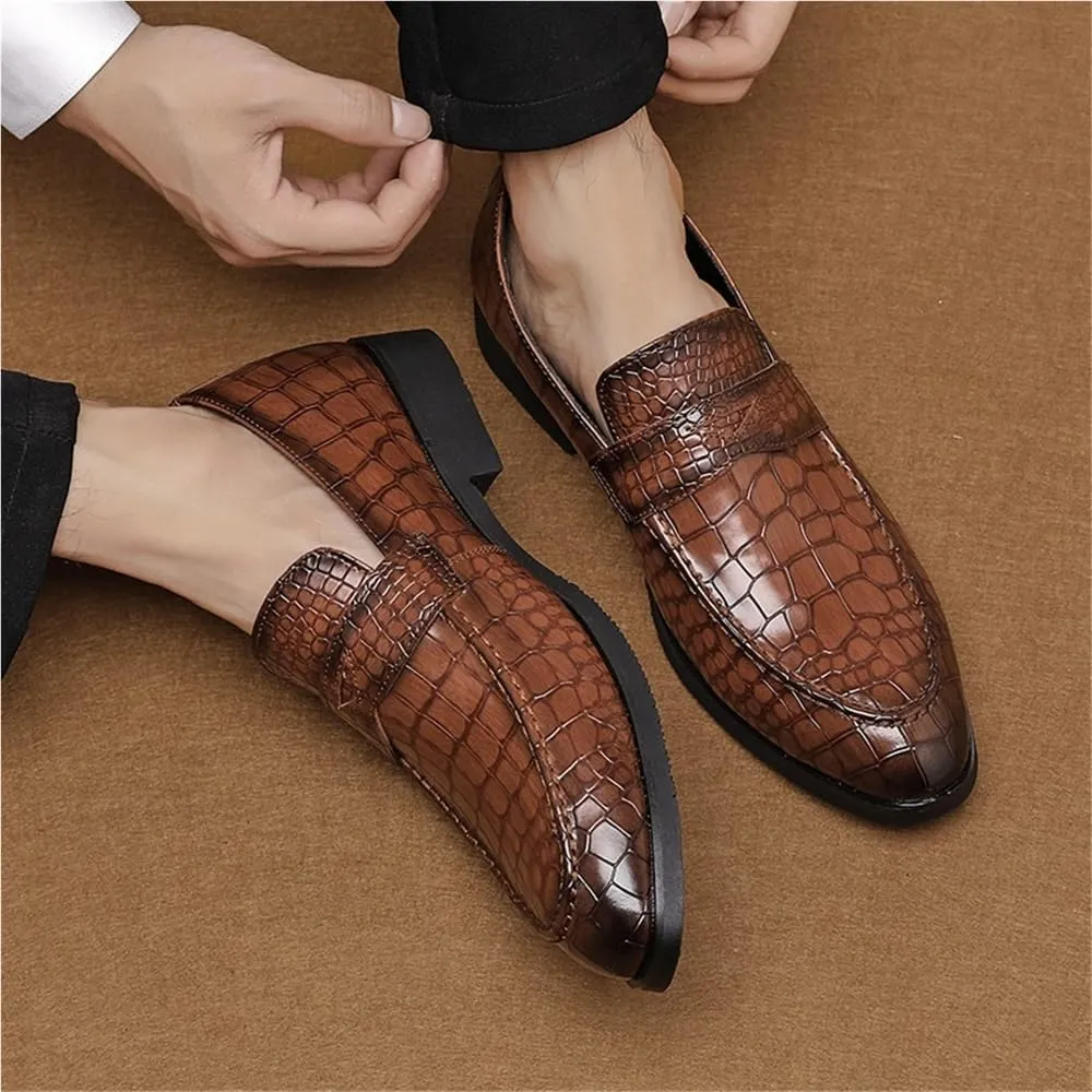 Loafers for Men's Leather Office Round Toe Prom Anti-Slip Non Slip Rubber Sole Block Heel Shoe Slip-on