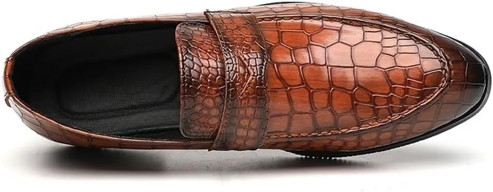 Loafers for Men's Leather Office Round Toe Prom Anti-Slip Non Slip Rubber Sole Block Heel Shoe Slip-on