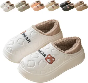 Loizziuy Bear Spring Winter Outdoor Slippers for women Home Anti-Slip Plush Backless Cotton-Padded Silent Waterproof Indoor Warm