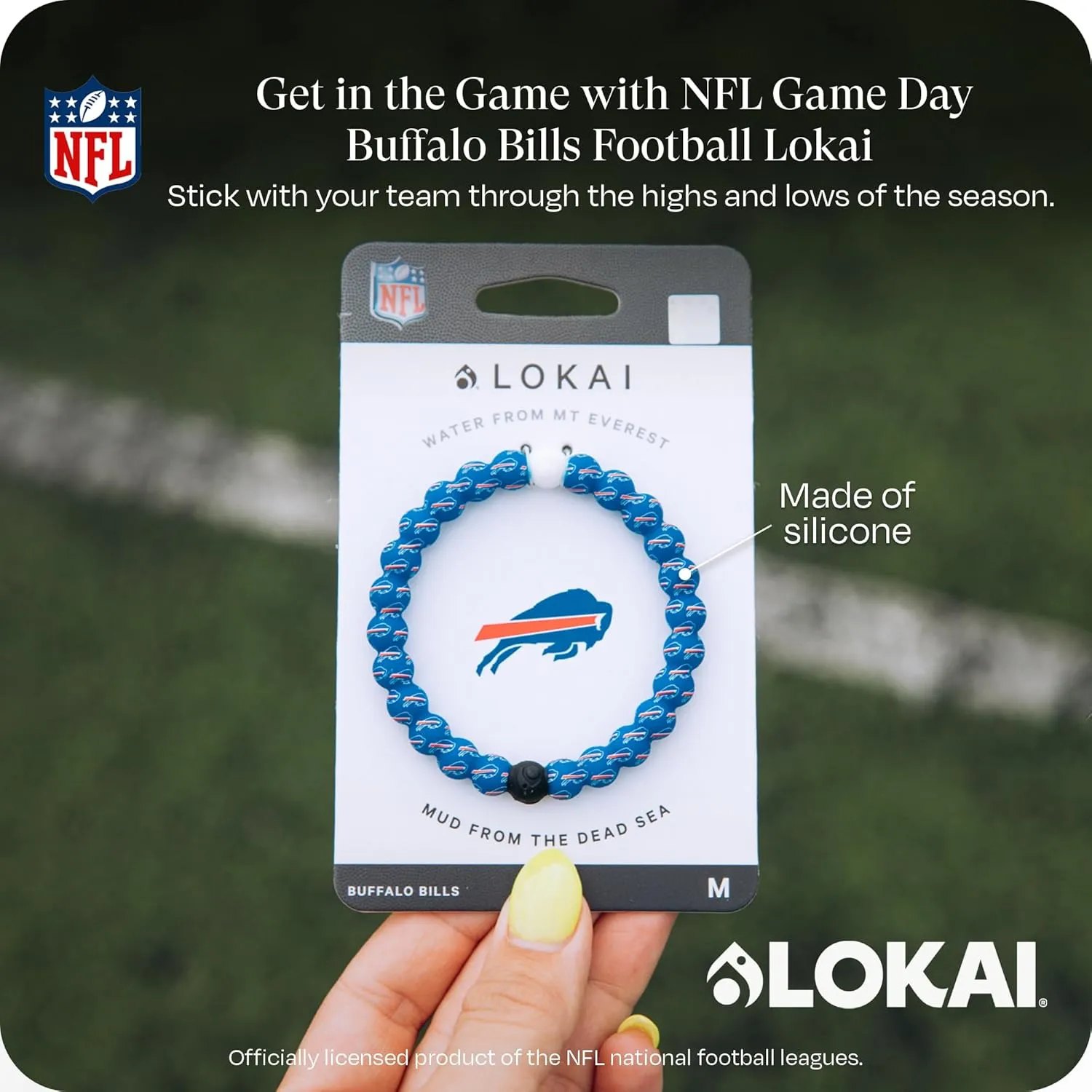Lokai NFL Football Collection Beaded Bracelets for Men & Women - Silicone Jewelry Fashion Bracelet Slides-On for Comfortable Fit