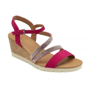 Lotus Womens Goldie Pink Diamante Wedge Sandals Shoes