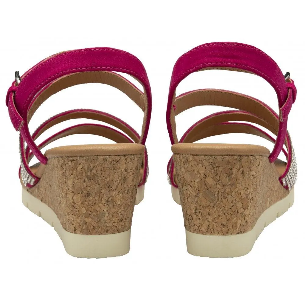 Lotus Womens Goldie Pink Diamante Wedge Sandals Shoes