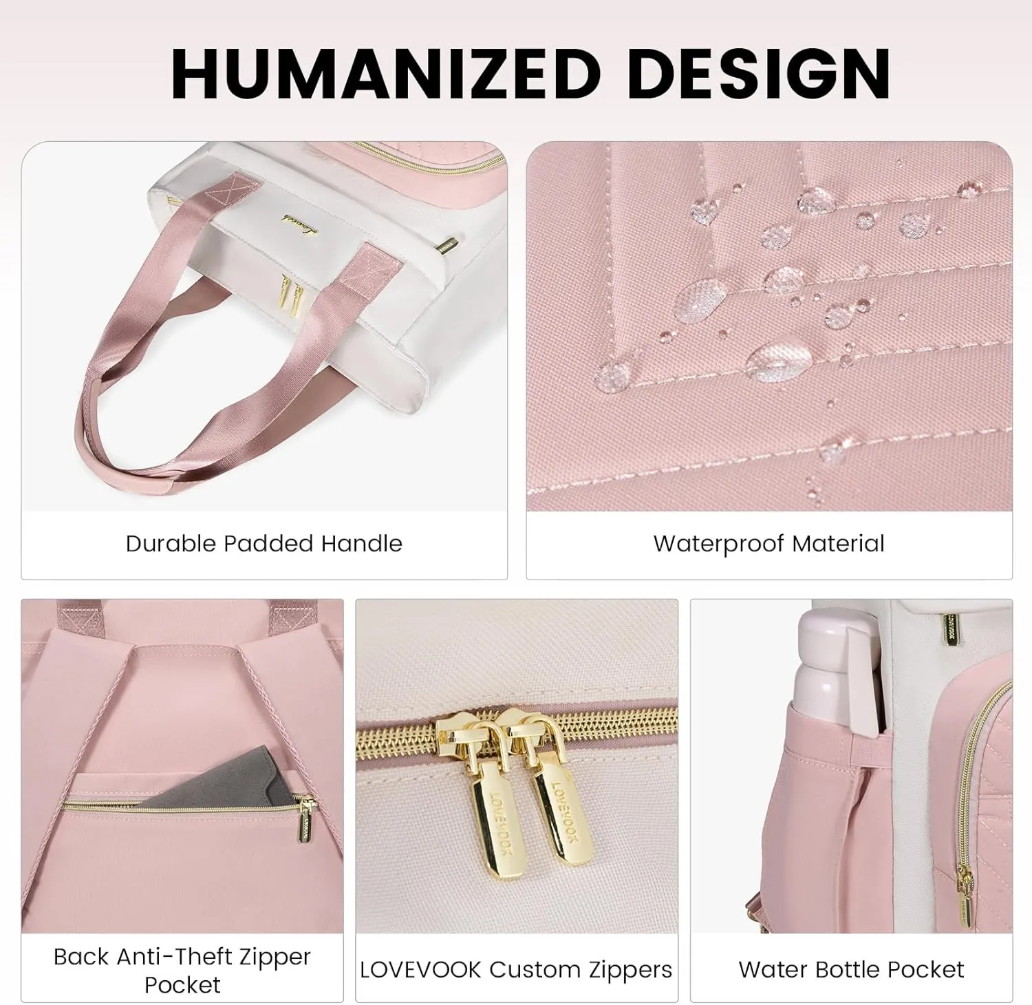 LOVEVOOK Laptop Backpack for Women, 15.6 Inch Work Business Laptop Bag, Wide Top Open Teacher Nurse Bag with USB Port, Waterproof Computer Backpack Purse for travel, Pink-White