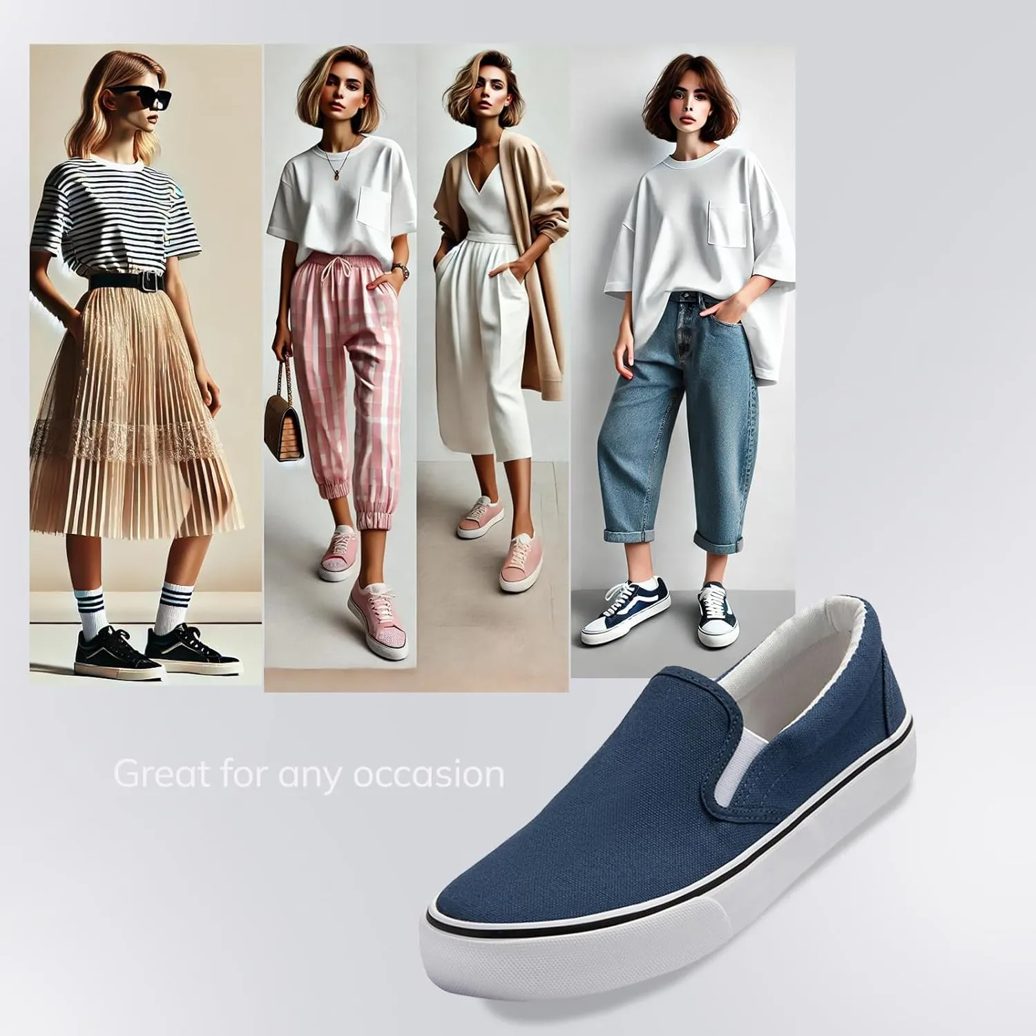 Low-Top Slip Ons Women's Fashion Sneakers Casual Canvas Sneakers for Women Comfortable Flats Breathable Padded Insole Slip on Sneakers Women Low Slip on Shoes
