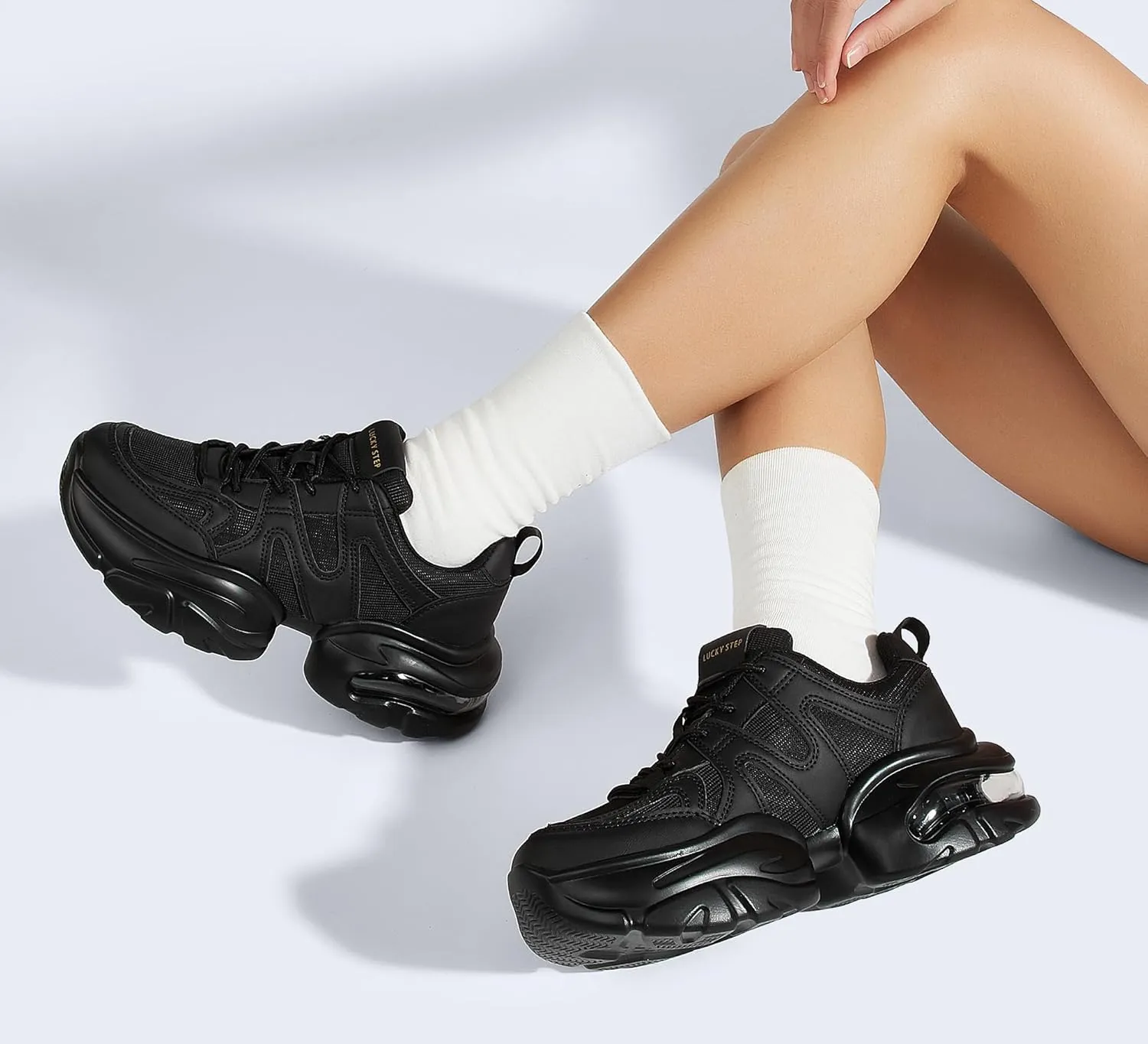 LUCKY STEP Women's Air Cushion Chunky Sneaker Fashion Thick Sole 90S Retro Dad Rave Casual Comfortable Walking Shoes