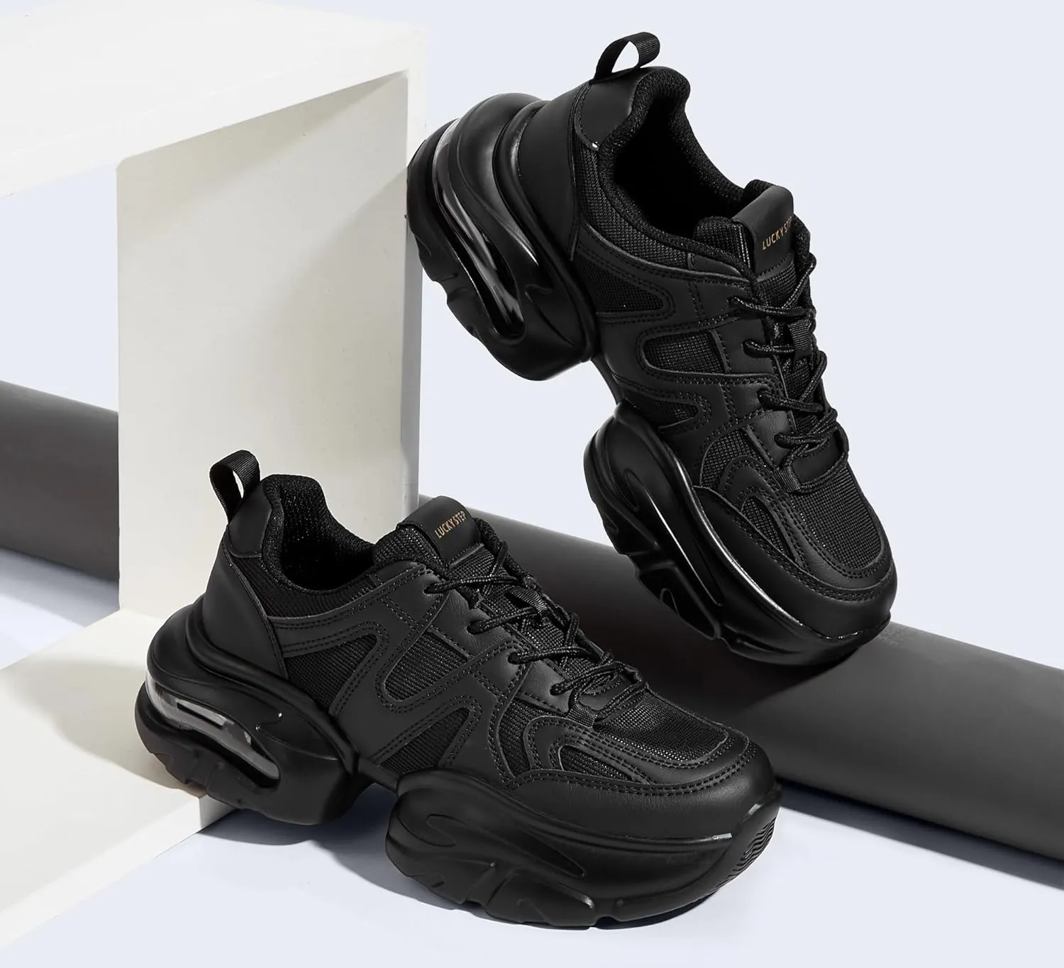 LUCKY STEP Women's Air Cushion Chunky Sneaker Fashion Thick Sole 90S Retro Dad Rave Casual Comfortable Walking Shoes