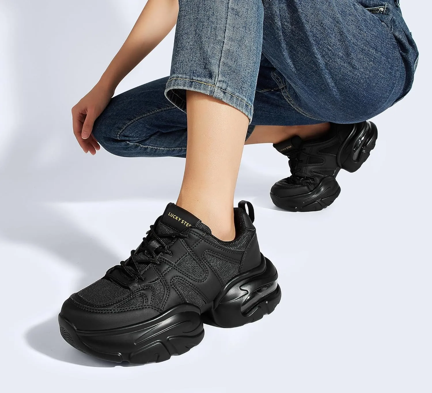 LUCKY STEP Women's Air Cushion Chunky Sneaker Fashion Thick Sole 90S Retro Dad Rave Casual Comfortable Walking Shoes