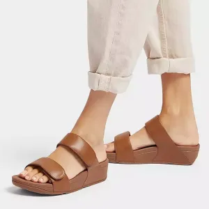 Lulu Adjustable Leather Slide Sandal in Light Tan by Fit Flops