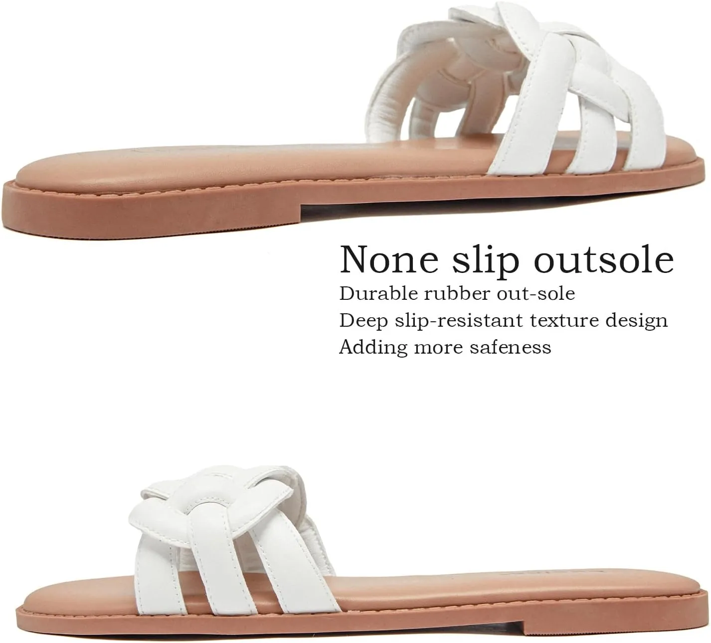 Luoika Women's Wide Width Flat Slides Sandals, Casual Comfortable Summer Beach Shoes Slip on Slide Sandal for Women.