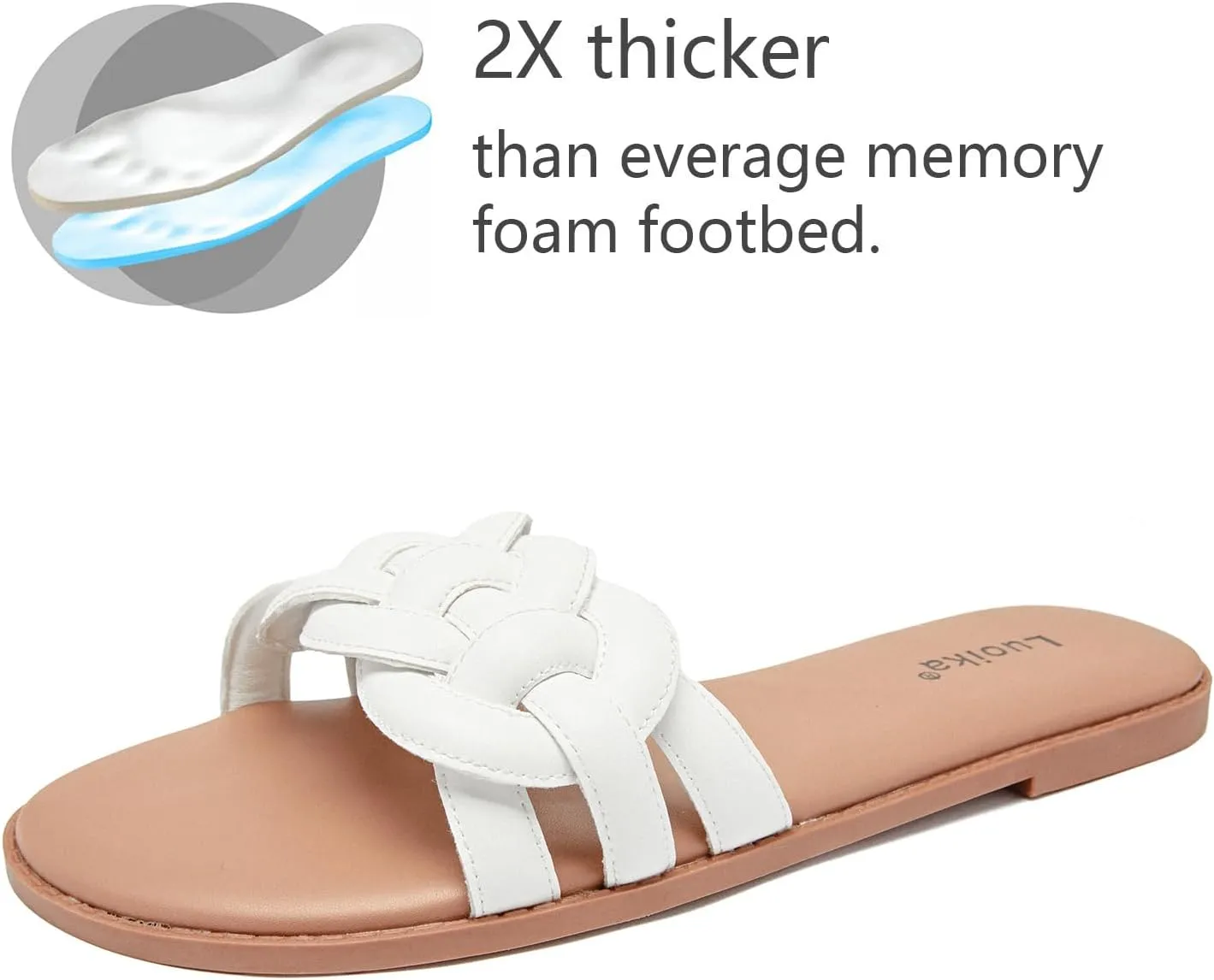 Luoika Women's Wide Width Flat Slides Sandals, Casual Comfortable Summer Beach Shoes Slip on Slide Sandal for Women.