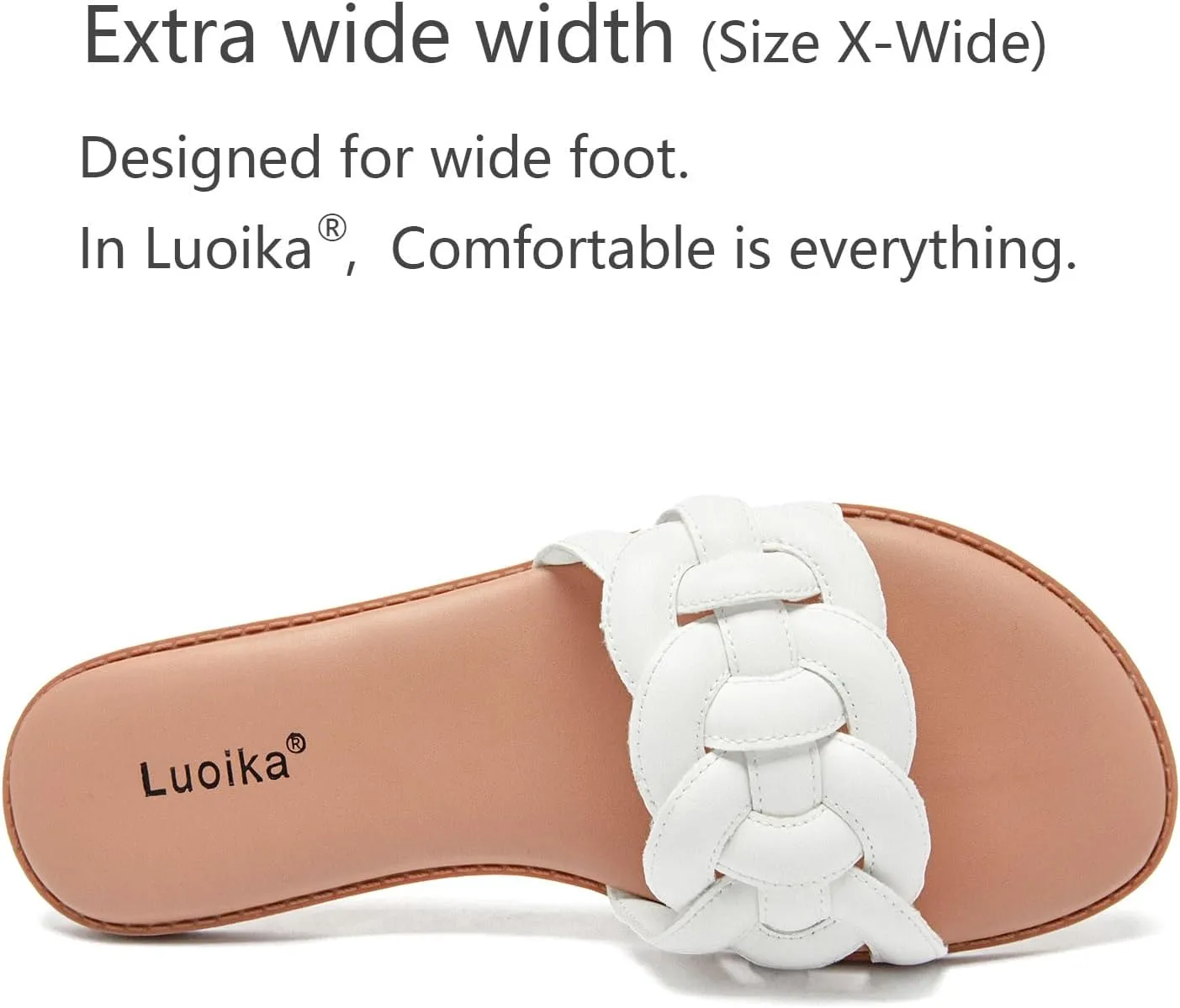 Luoika Women's Wide Width Flat Slides Sandals, Casual Comfortable Summer Beach Shoes Slip on Slide Sandal for Women.