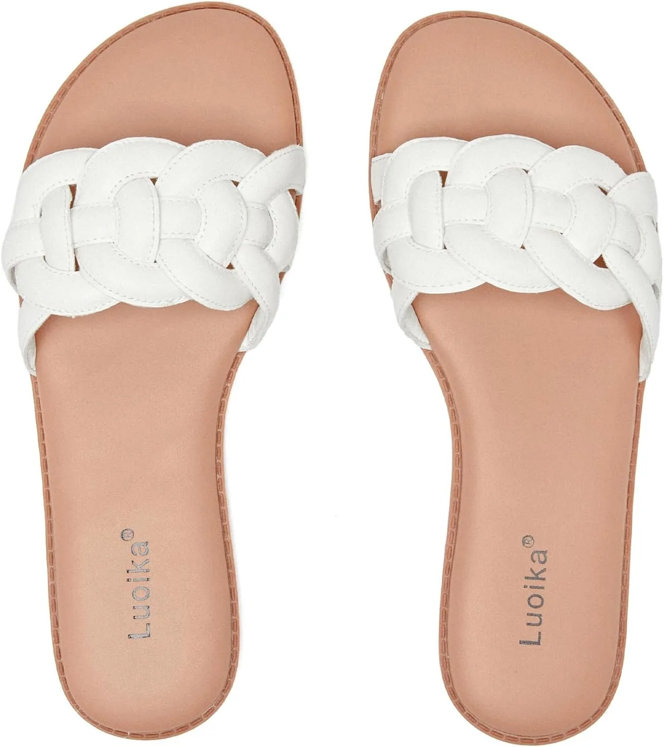 Luoika Women's Wide Width Flat Slides Sandals, Casual Comfortable Summer Beach Shoes Slip on Slide Sandal for Women.