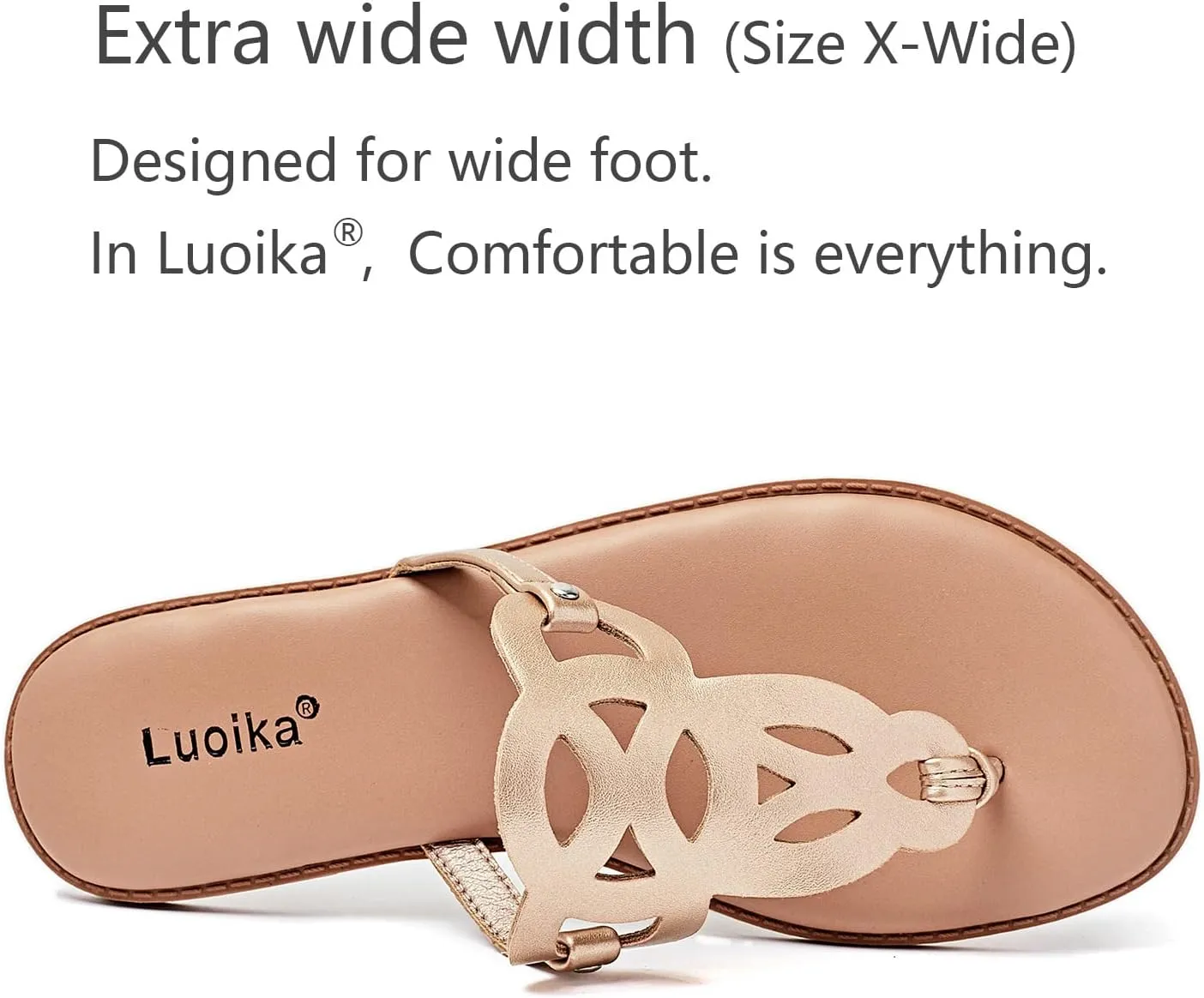 Luoika Women's Wide Width Flat Slides Sandals, Flip Flop Strappy Rhinestone Thong Sandals Comfortable Summer Beach Shoes for Women.