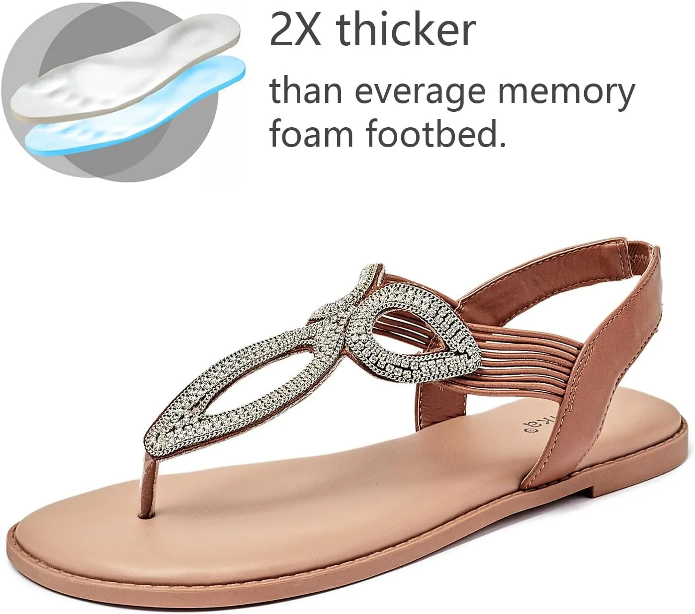 Luoika Women's Wide Width Flat Slides Sandals, Flip Flop Strappy Rhinestone Thong Sandals Comfortable Summer Beach Shoes for Women.