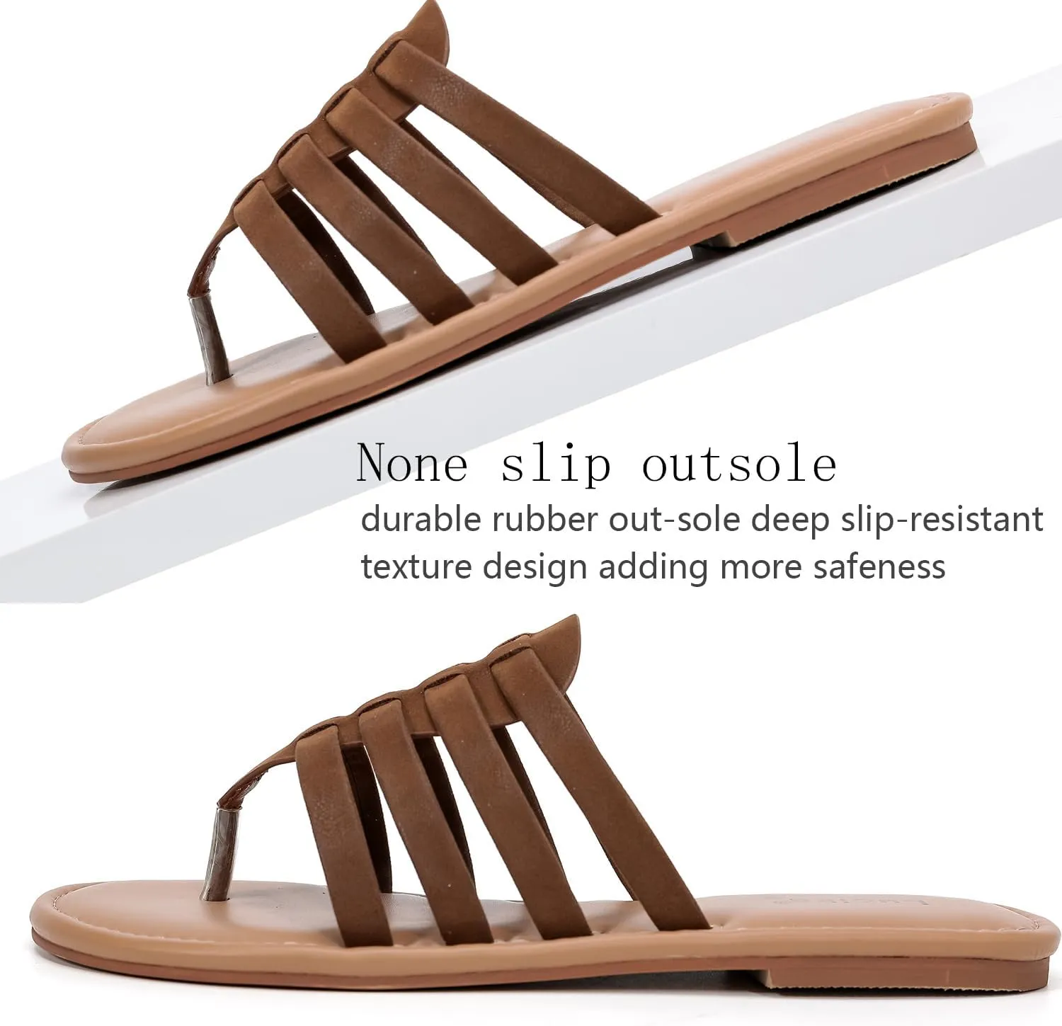 Luoika Women's Wide Width Flat Slides Sandals, Flip Flop Strappy Rhinestone Thong Sandals Comfortable Summer Beach Shoes for Women.