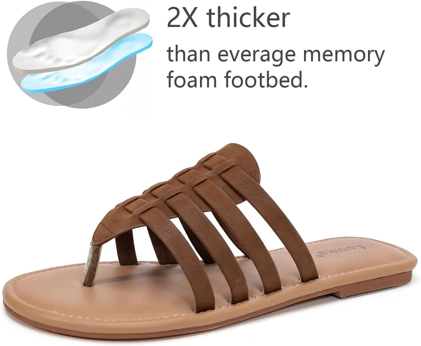Luoika Women's Wide Width Flat Slides Sandals, Flip Flop Strappy Rhinestone Thong Sandals Comfortable Summer Beach Shoes for Women.