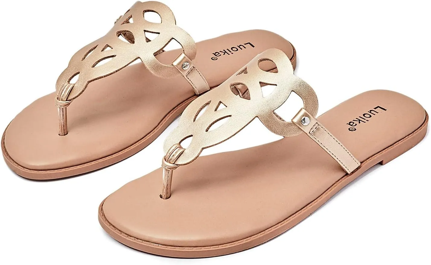 Luoika Women's Wide Width Flat Slides Sandals, Flip Flop Strappy Rhinestone Thong Sandals Comfortable Summer Beach Shoes for Women.