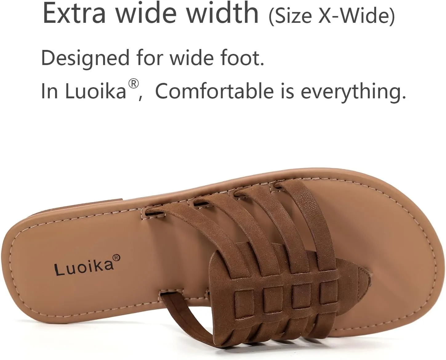 Luoika Women's Wide Width Flat Slides Sandals, Flip Flop Strappy Rhinestone Thong Sandals Comfortable Summer Beach Shoes for Women.