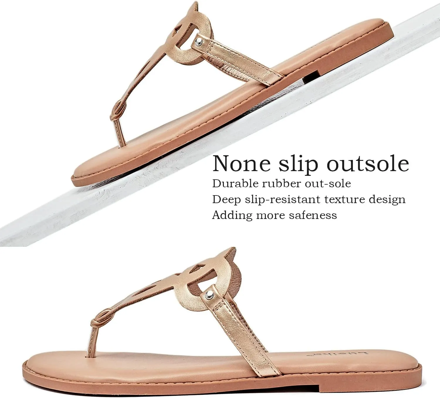 Luoika Women's Wide Width Flat Slides Sandals, Flip Flop Strappy Rhinestone Thong Sandals Comfortable Summer Beach Shoes for Women.