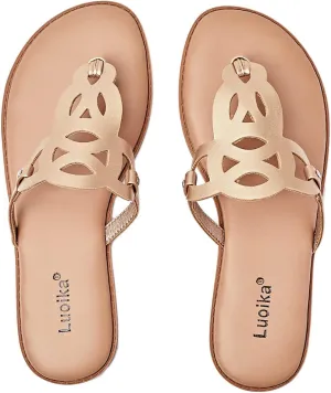 Luoika Women's Wide Width Flat Slides Sandals, Flip Flop Strappy Rhinestone Thong Sandals Comfortable Summer Beach Shoes for Women.