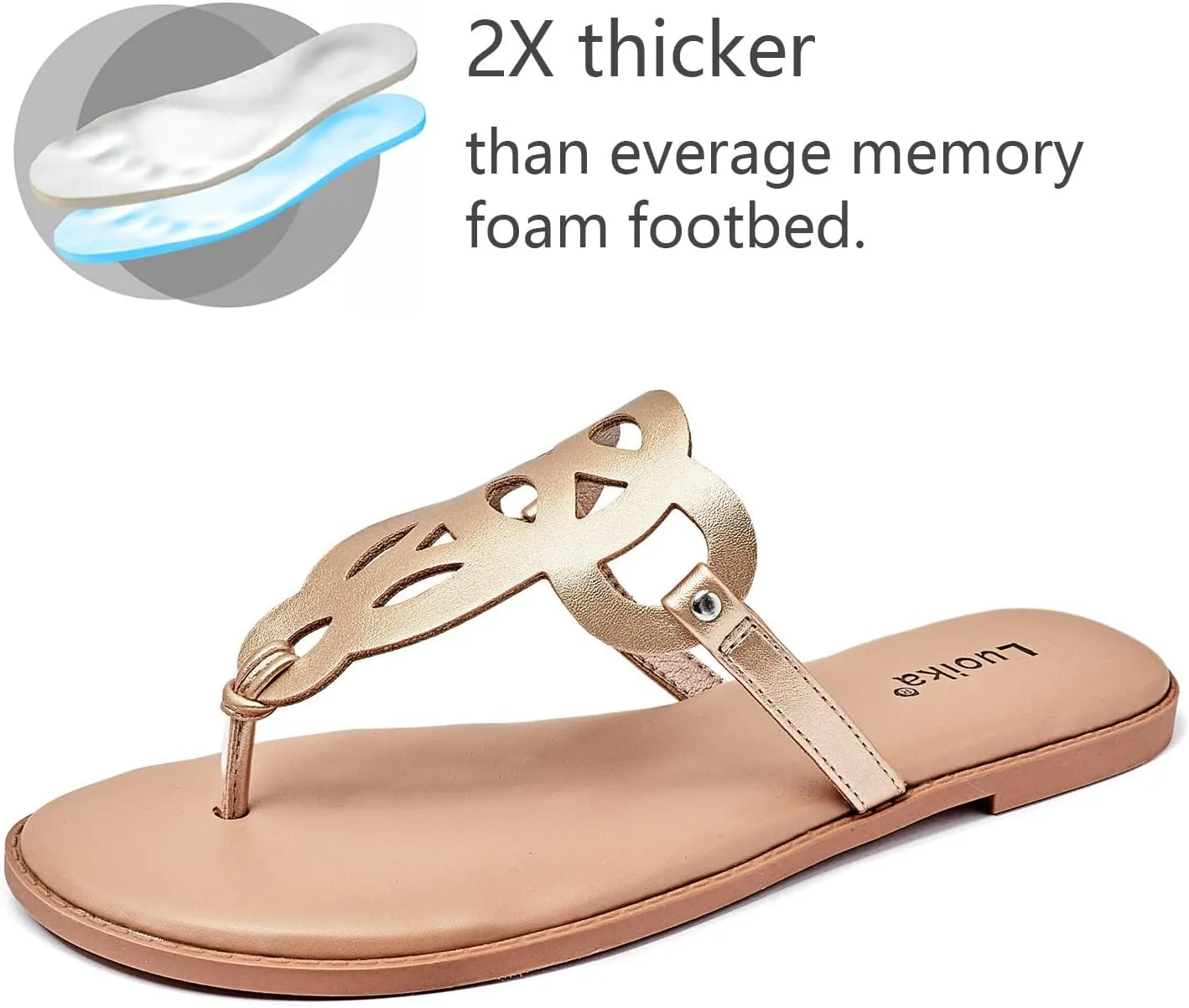 Luoika Women's Wide Width Flat Slides Sandals, Flip Flop Strappy Rhinestone Thong Sandals Comfortable Summer Beach Shoes for Women.