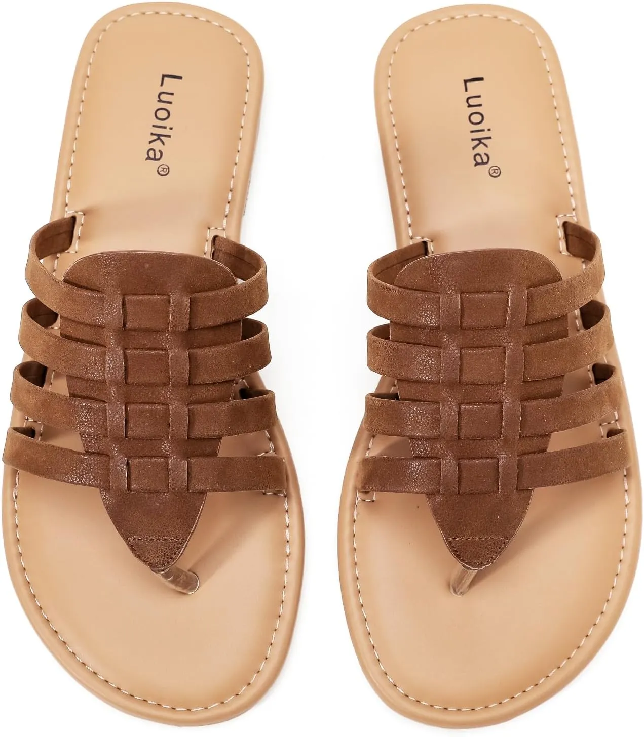 Luoika Women's Wide Width Flat Slides Sandals, Flip Flop Strappy Rhinestone Thong Sandals Comfortable Summer Beach Shoes for Women.